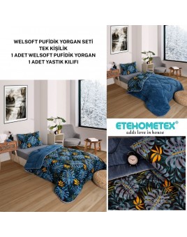 ETE HOMETEX TEK KİŞİLİK LÜX WELSOFT YORGAN MONESTERA İNDİGO 155X215CM 8696474231888